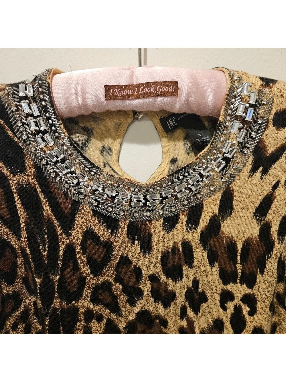 INC Women's Tight-Knit Animal Print Jeweled Neckline Pullover Sweater Size S - Picture 5 of 11